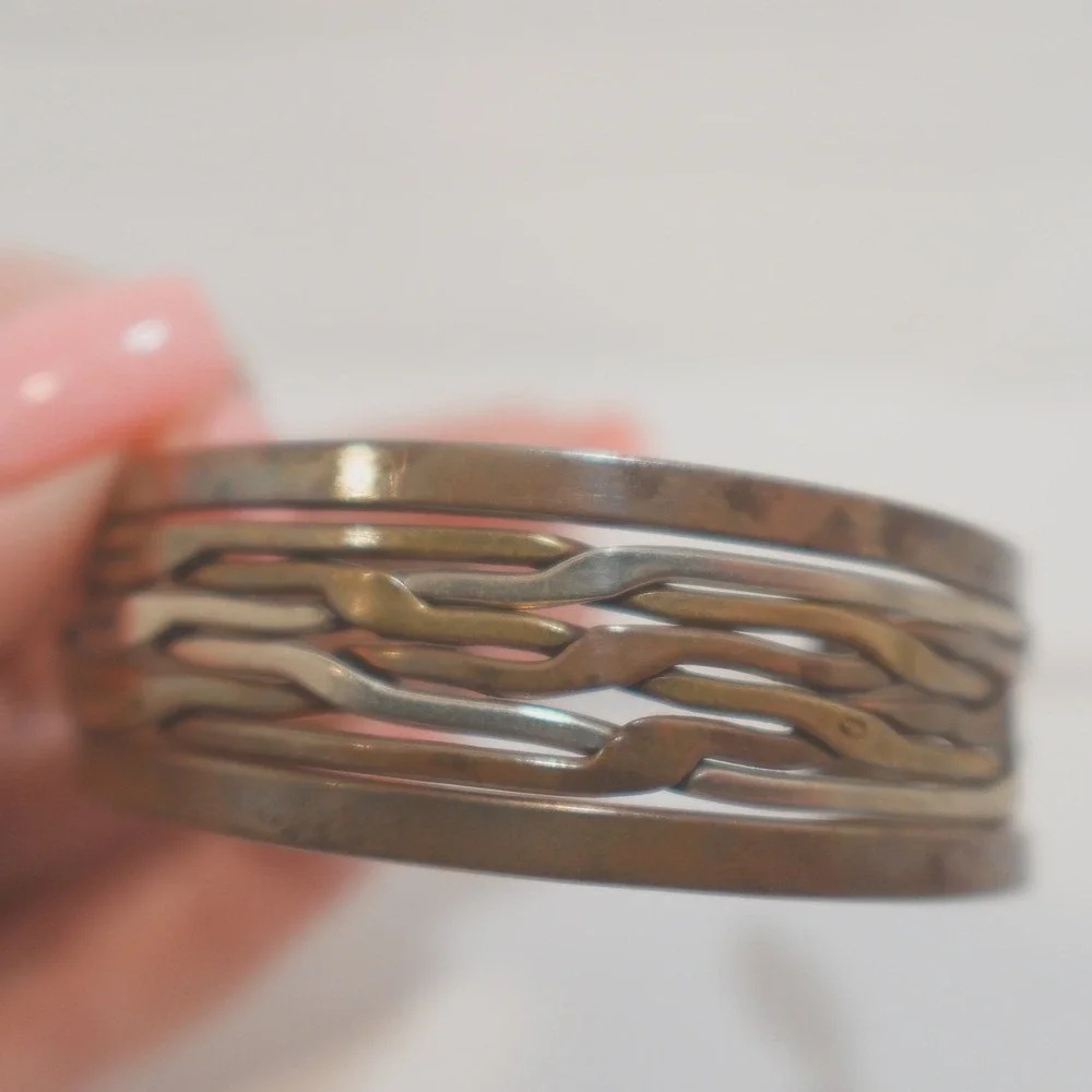 Vintage Multi-Strand Mixed-Metal Copper Cuff Bracelet Layered Wave Wire Unisex